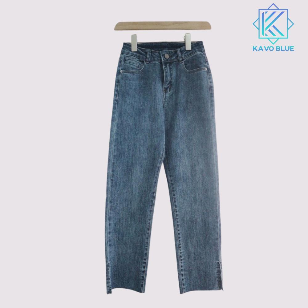 Quần Bò Nữ Ống Đứng KAVO BLUE Xẻ Gấu Cạp Cao Co Giãn 4 Chiều LY 511-05