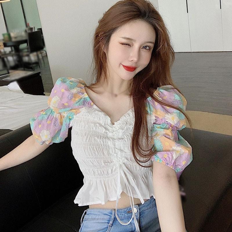 Áo Nữ Ngắn Tay Cổ Chữ V Thời Trang Hàn