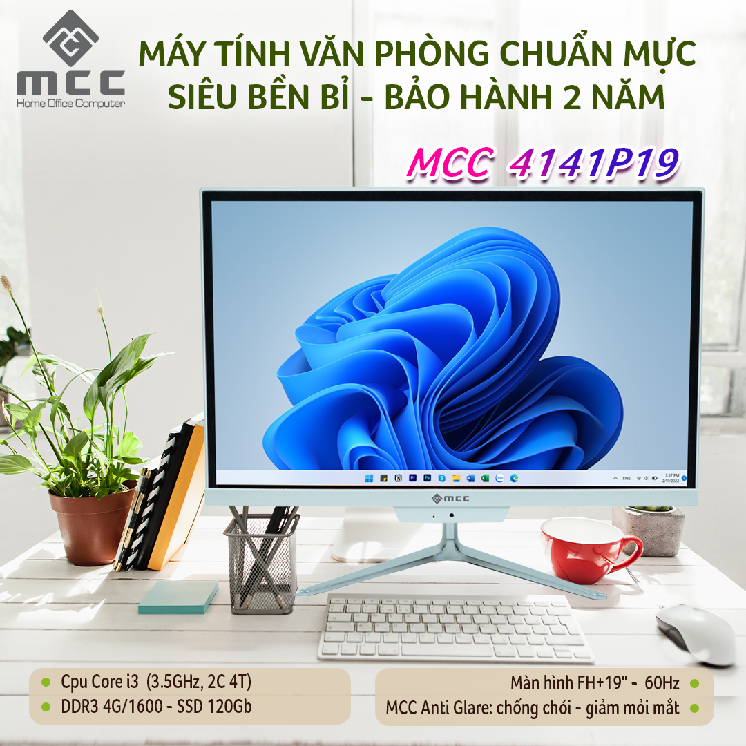 Bộ máy tính All In One MCC 4141P19 CPU Core i3 4150 Processor, 4GB DDR3, 120GB SSD, Camera, WIFI, Bluetooth, MIC, 19" HD+