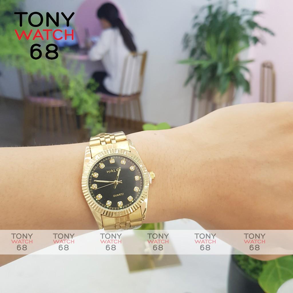 Đồng hồ nam Halei mặt tròn dây kim loại vàng chính hãng Tony Watch 68