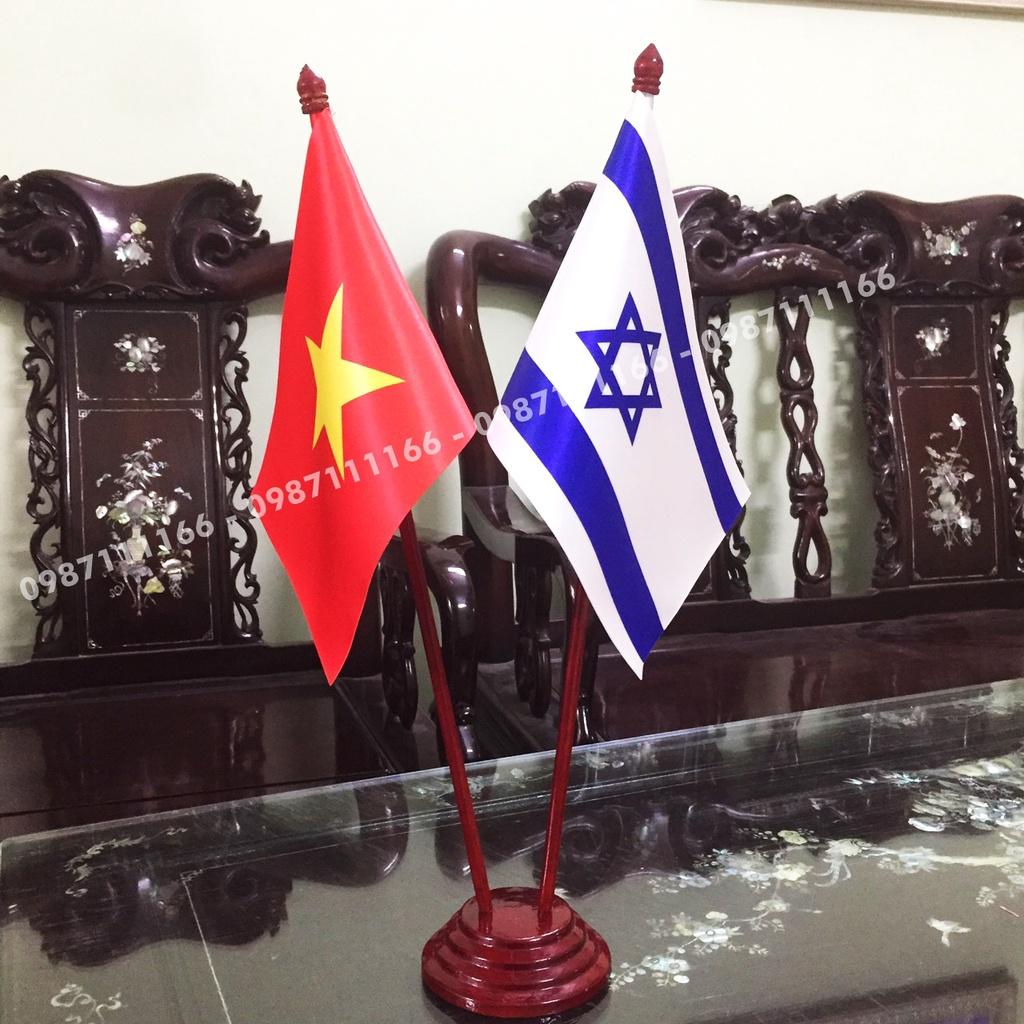 Cờ Để Bàn Đế gỗ Cắm 2 cờ Việt Nam - Israel In Kỹ Thuật Số