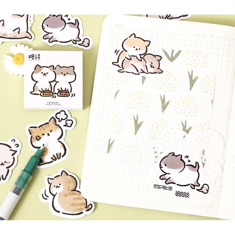 Sticker cute dán sổ mẫu siêu HOT hình Mèo sushi, Chó Shiba, Heo, Gấu, Gà hộp 45 miếng dán hình ngôi nhà st06