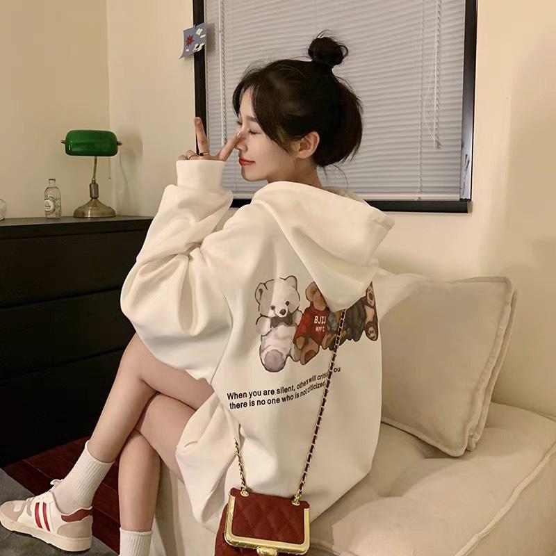 Áo khoác nỉ bông cotton dày mịn - hoodie form rộng unisex 5 gấu bông - 2N Unisex