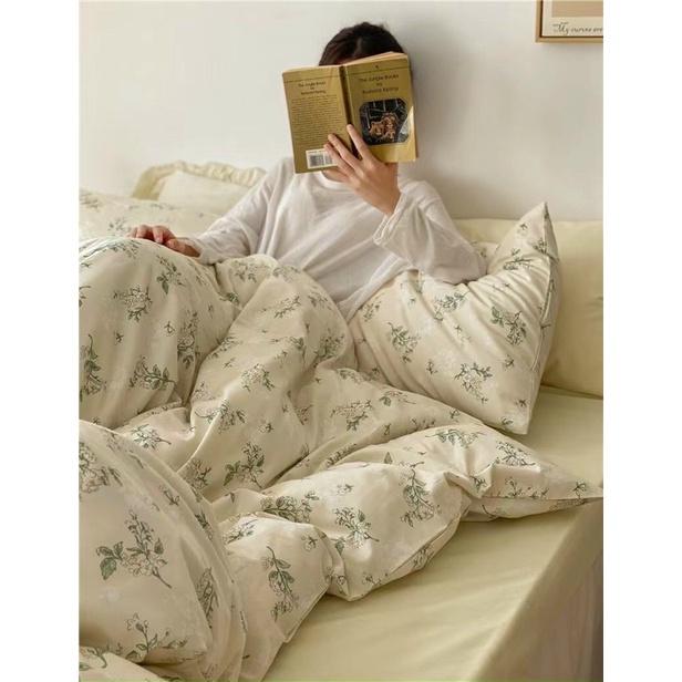 Set Chăn Ga Gối Cotton Living 100%cotton Hàng Nhập Khẩu Hoa Nhí Vintage Nhẹ Nhàng