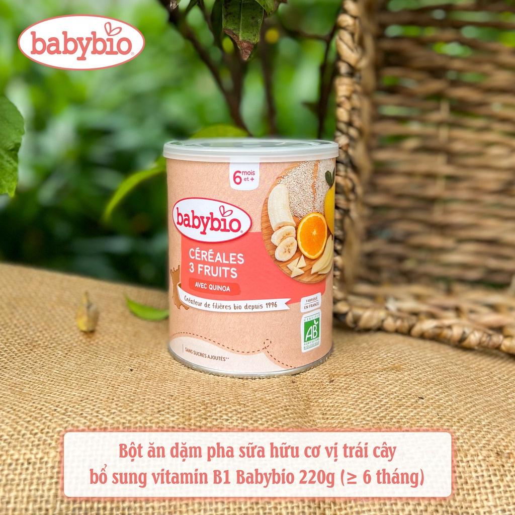 Thực phẩm bổ sung bột ăn dặm pha sữa hữu cơ vị trái cây bổ sung vitamin B1 Babybio 220g (≥ 6 tháng), Thực phẩm cho bé (từ 6 tháng)