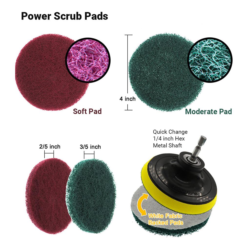 23Pcs Electric Drill Brush Buffing and Polishing Pads Set Household Cleaning Brush Scouring Pads Set with Backer Pad for