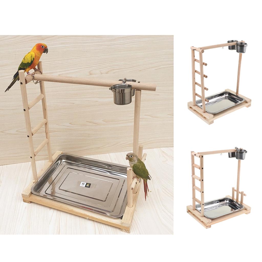 Parrot Bird Playground Perch Gym with Ladder Cups Exercise & Playing