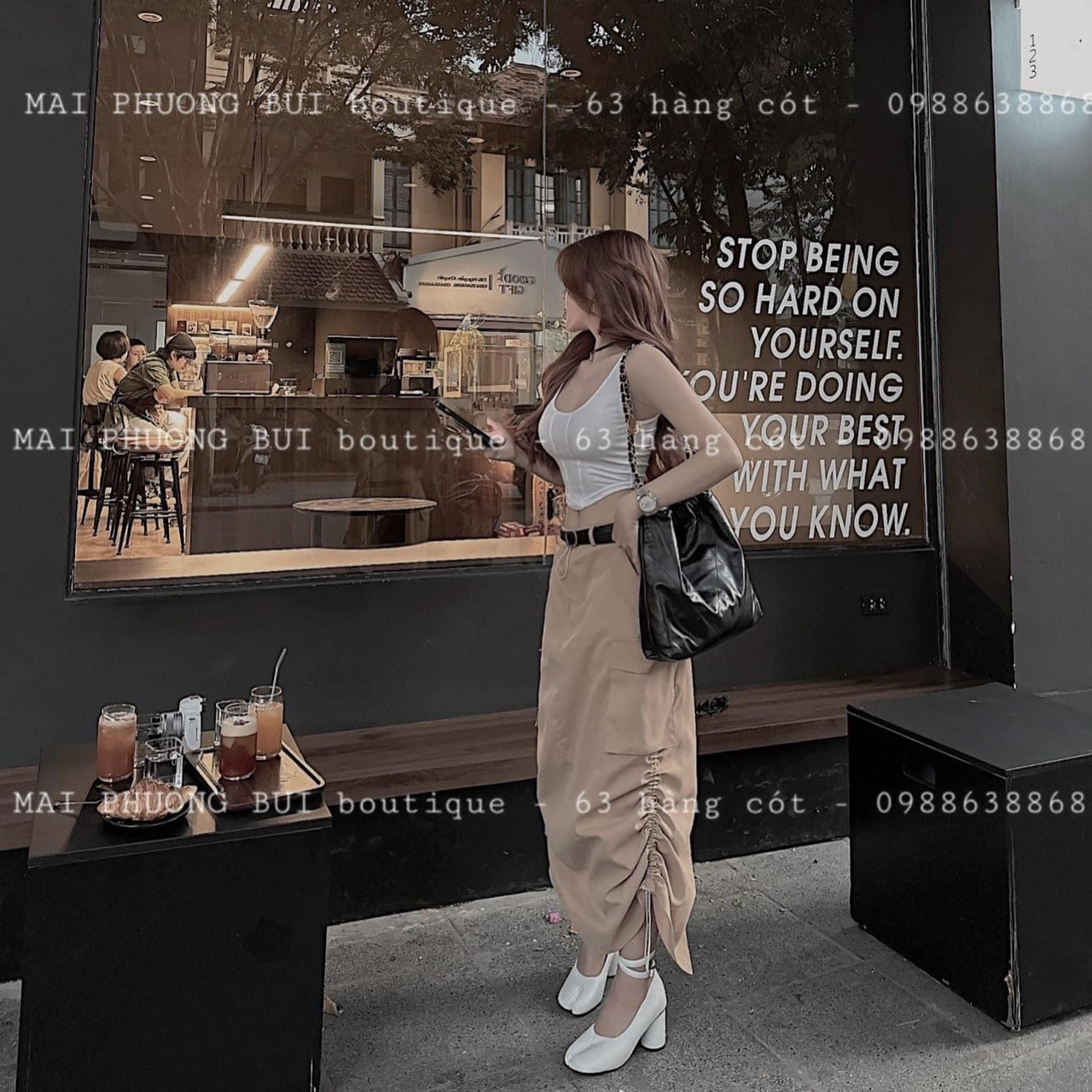 SET ÁO CROPTOP + CHÂN VÁY DÀI DÂY RÚT TÚI HỘP