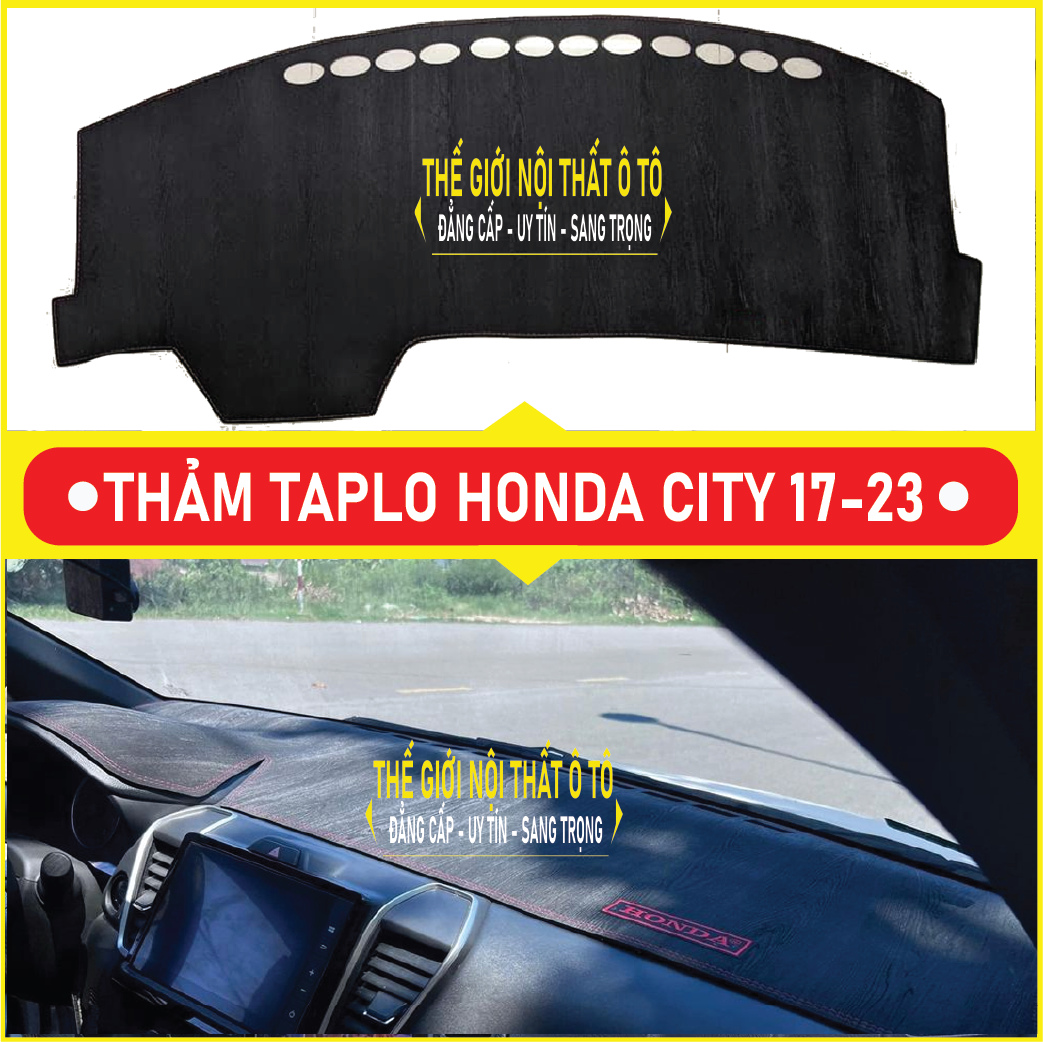 Thảm taplo Honda City đời 2015 đến 2023 da cacbon, da vân gỗ, nhung cu· 3 lớp dày 1cm chống nắng cao cấp