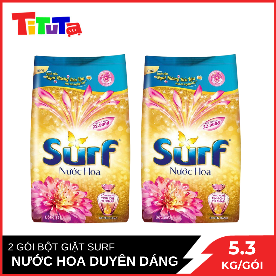 COMBO 2 Gói Bột giặt Surf Hương nước hoa Duyên dáng (Vàng) Gói lớn 5.5kg X2