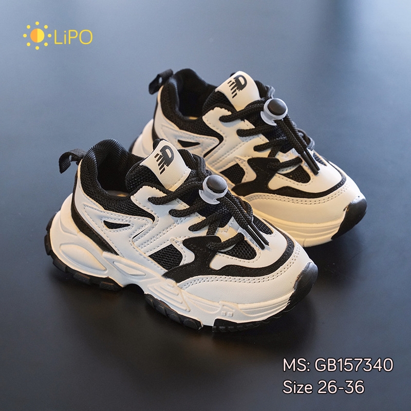 Giày thể thao cho bé trai bé gái đế mềm chống trơn trượt màu đen phong cách Hàn Quốc GB157