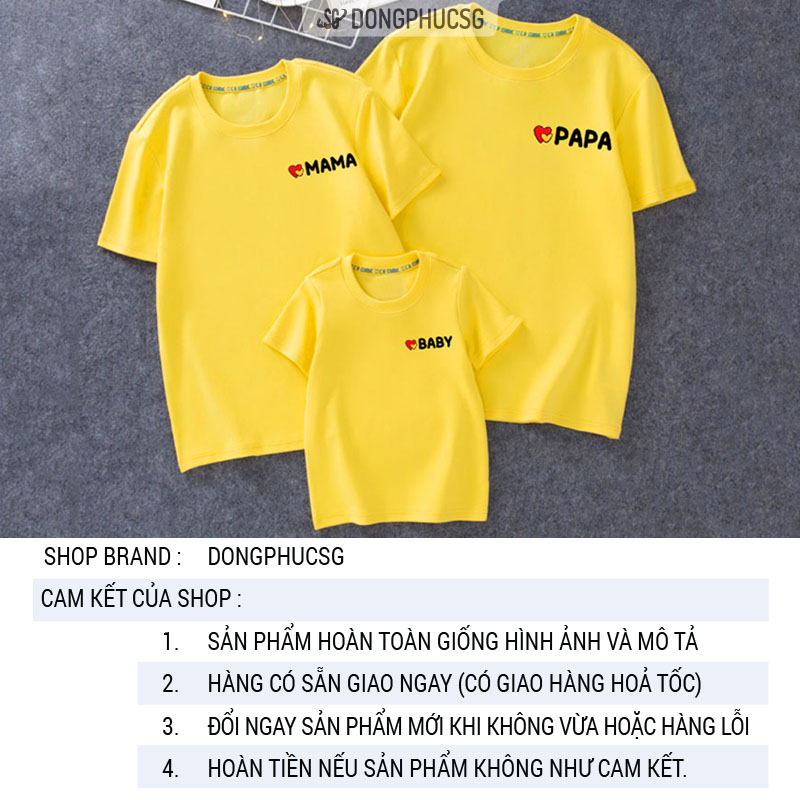 Áo thun gia đình 3/4/5 người đồ đồng phục gia đình giá rẻ chất cotton mềm mịn phông màu vàng GD316VD DONGPHUCSG