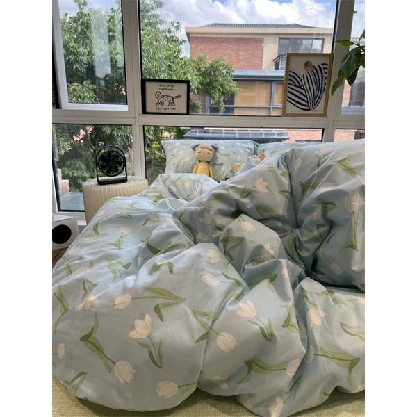 Bộ Chăn Ga Gối Cotton living cotton 100% Hàng Nhập Khẩu Cao Cấp 4 Món Hoa tuylip