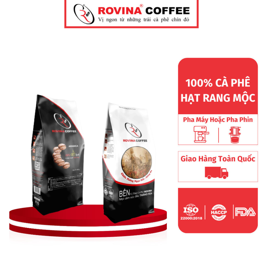 Cà Phê Arabica Cầu Đất - Pha Máy- Gói 500gr Nguyên Hạt Mùi Hương Dịu Nhẹ Vị Cân Bằng Hoàn Hảo Rovina Coffe