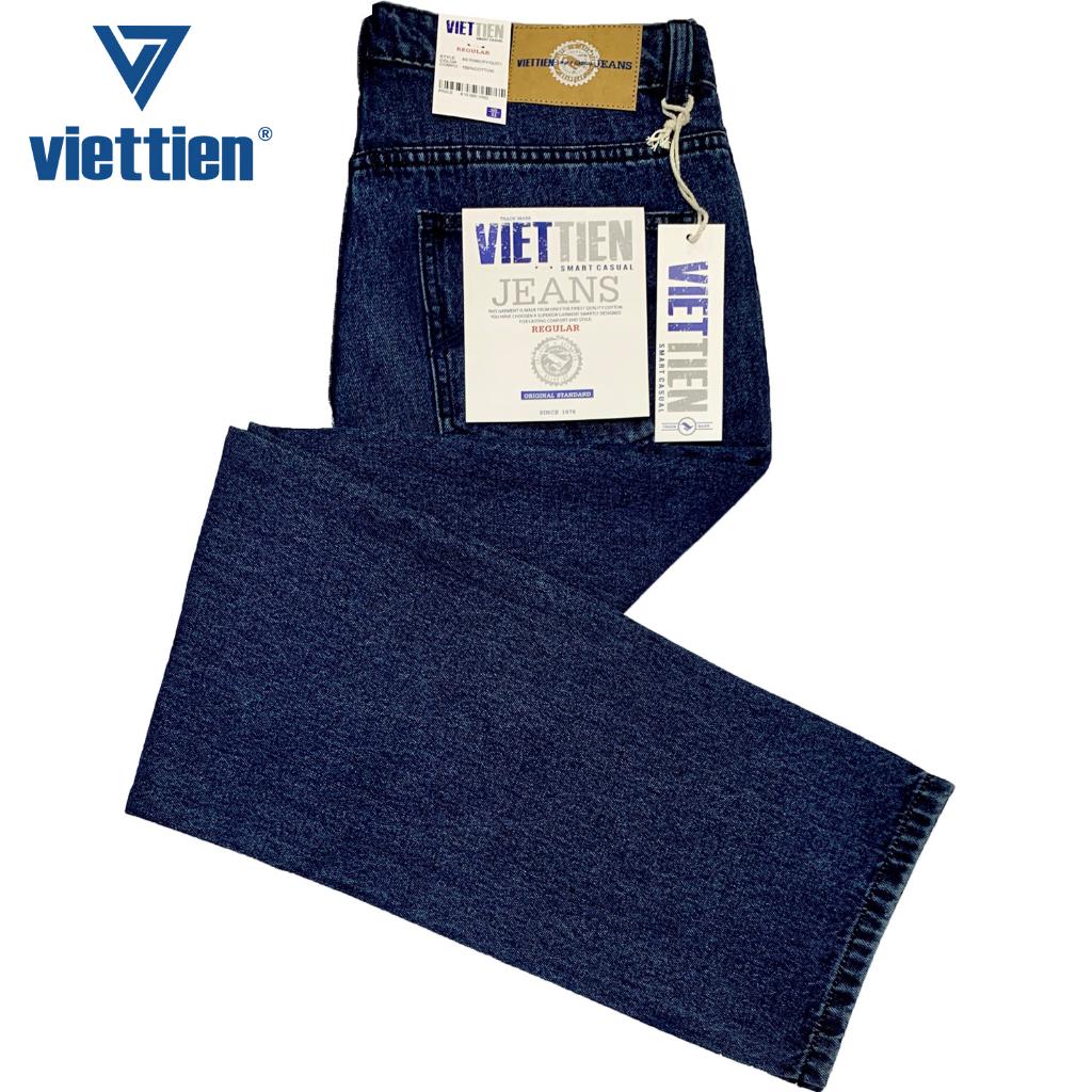 Viettien - Quần Jeans nam cao cấp dài Regular Màu Xanh đậm 100% Cotton Không giãn 6S7036 - Xanh đậm