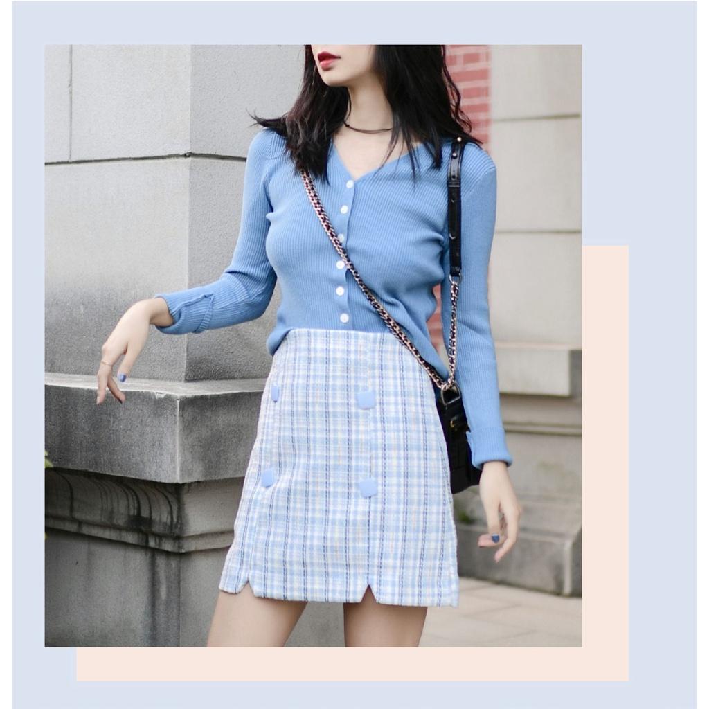 MS493 Áo len tăm nữ cổ tim cài cúc Quảng Châu