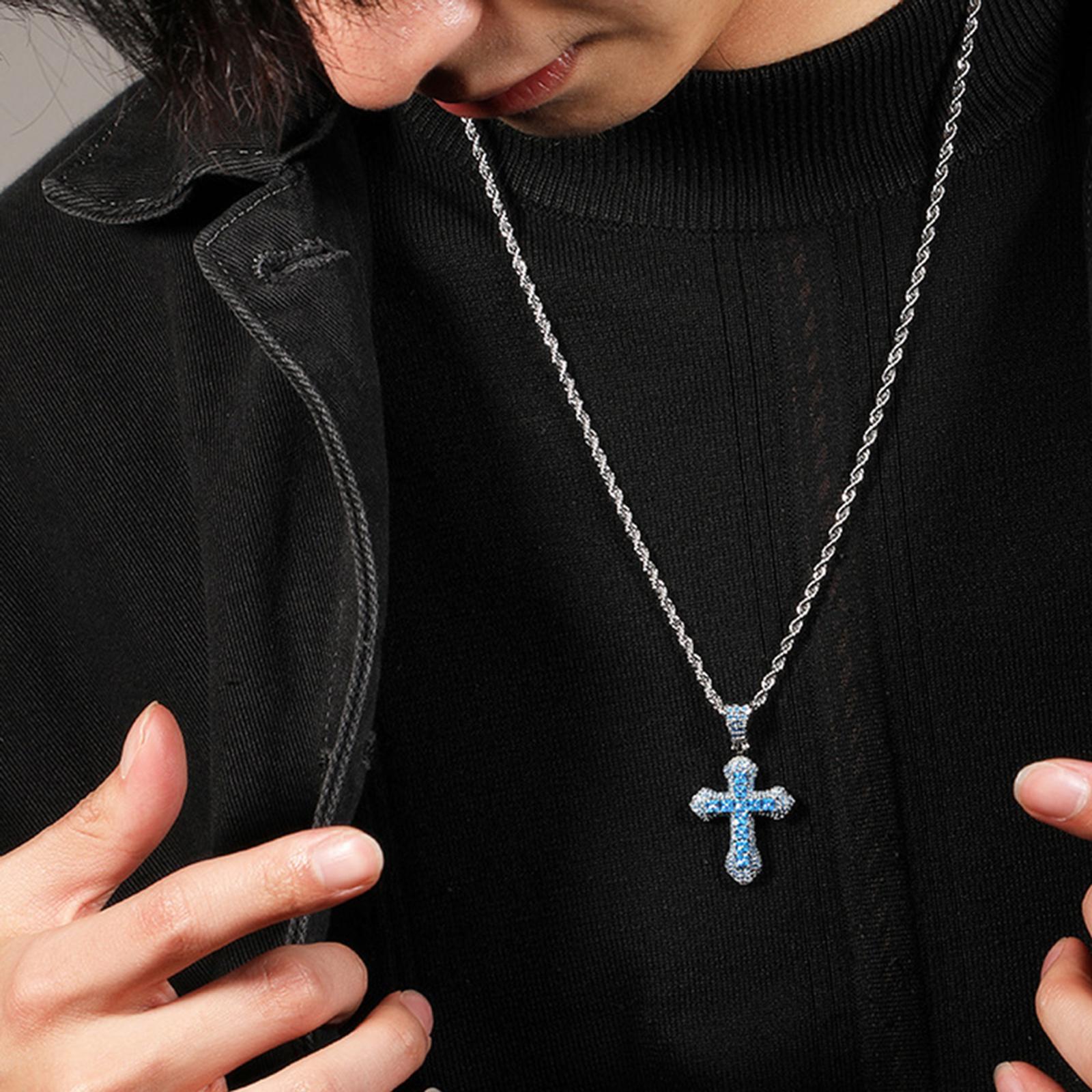Zircon Cross Pendant Necklace Dangling cross Valentines Party Blue