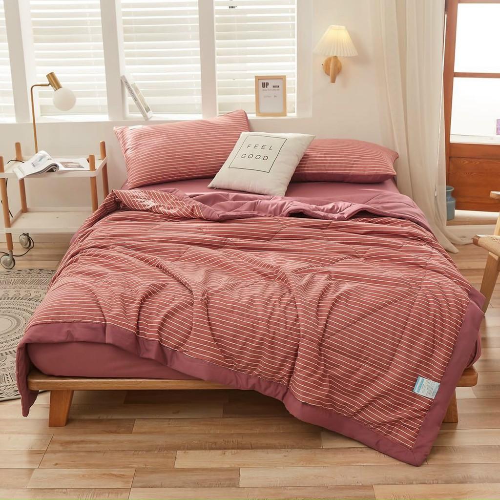 Bộ chăn ga gối Cotton Tici Kẻ M2T bedding miễn phí bo chun drap ga giường - Chăn mền kèm ruột