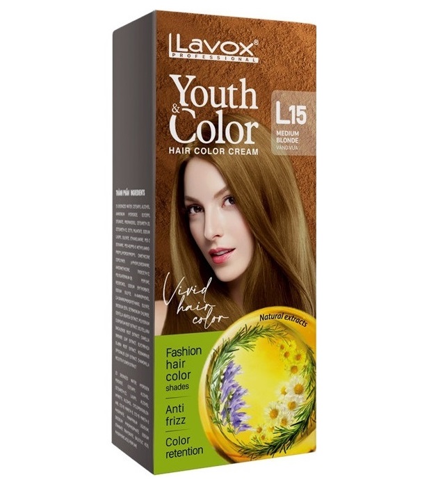 (Vàng Vừa) Kem Nhuộm Tóc Màu Thời Trang Lavox Youth&amp;Color L15 - Medium Blonde