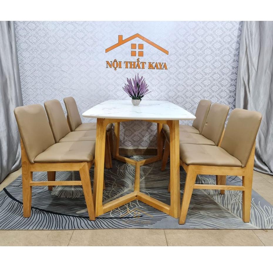 Bộ bàn ăn mặt đá chân M 6 ghế Hana
