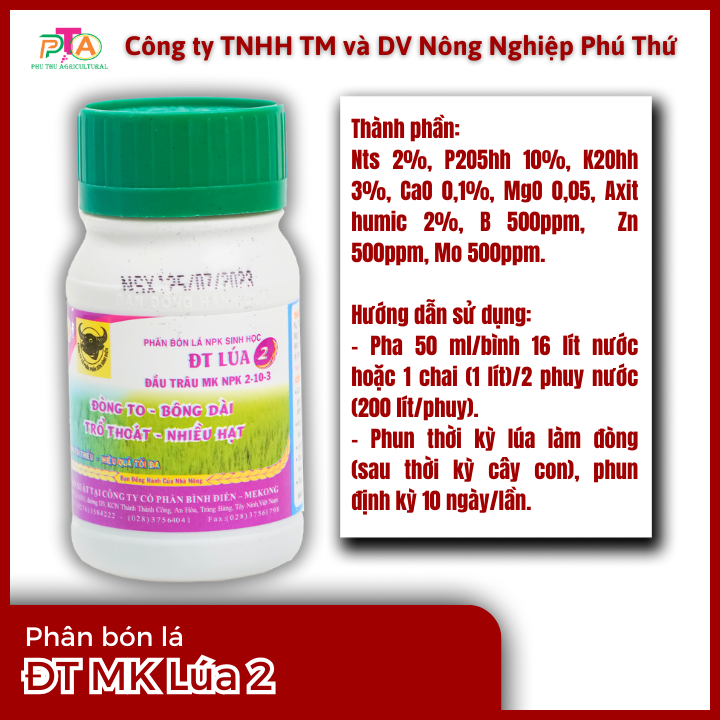 Phân bón lá NPK Sinh Học Đầu Trâu MK-Lúa 2 (2-10-3) - chai 100ml