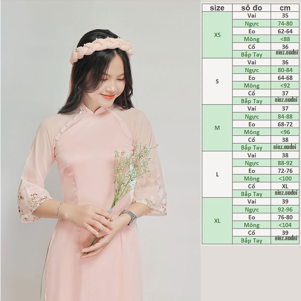 Áo Dài Cách Tân Nữ Tay Ngắn Hoa Nhí