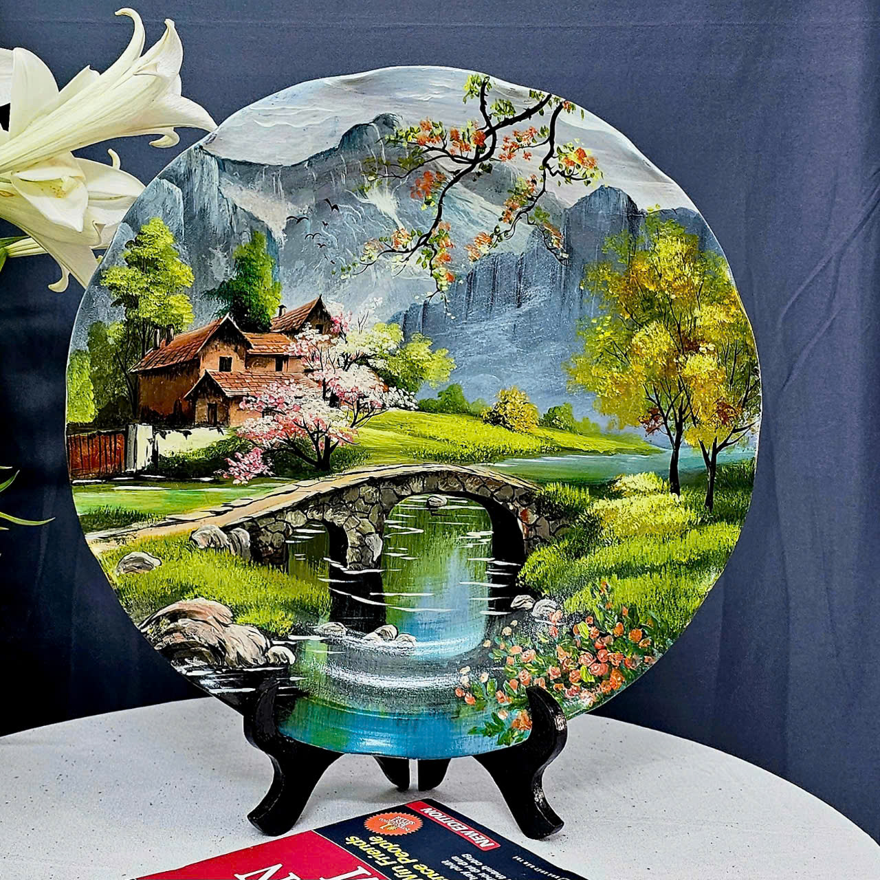 Bộ bình gốm phong thủy vuốt tay độc bản vẽ cảnh sơn thủy gốm sứ Bát Tràng