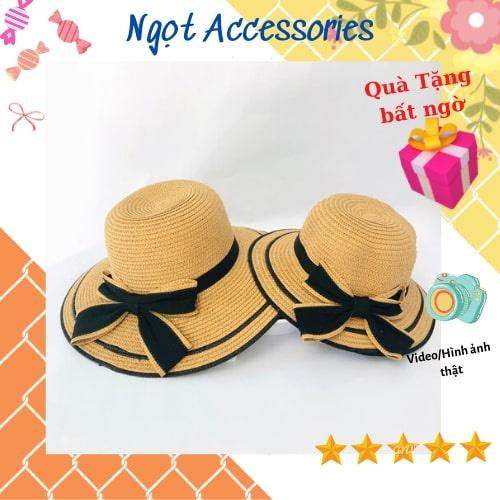 Mũ Cói Rộng Vành Nón Cối Đi Biển Cho Nữ Phối Nơ Ngắn Ngọt Accessories Chống Nắng Mùa Hè