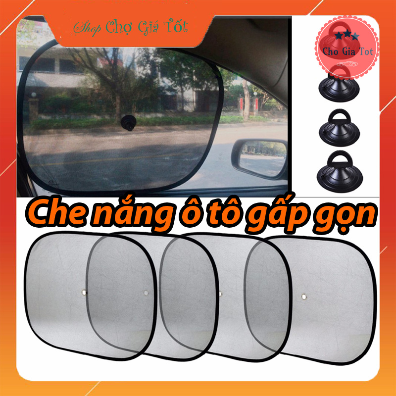 Bộ 4 tấm màn che nắng tròn lưới gấp gọn cho cửa sổ ô tô Gấp gọn-Giao họa tiết ngẫu nhiên