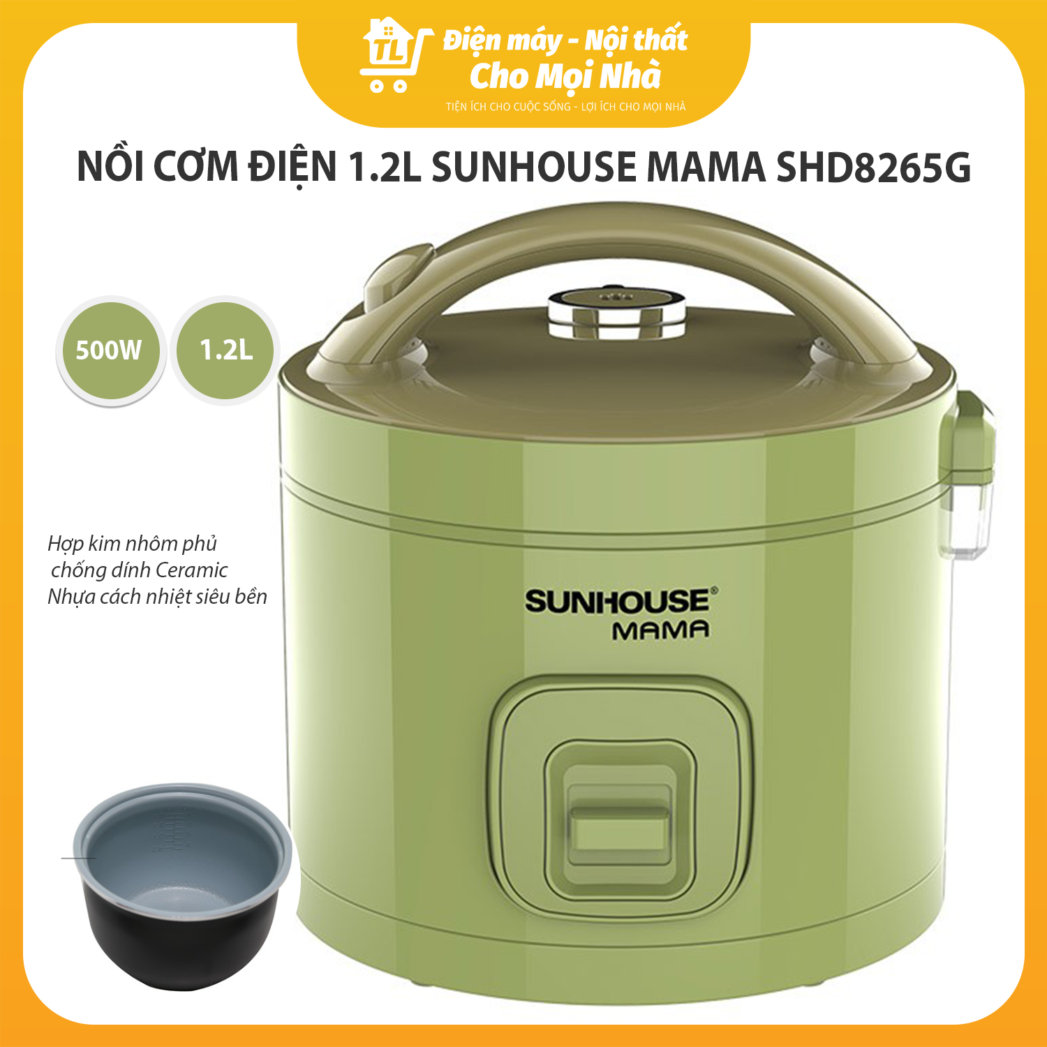 Nồi Cơm Điện Nắp Gài Sunhouse Mama Shd8265G (1.2 Lít) - Hàng Chính Hãng