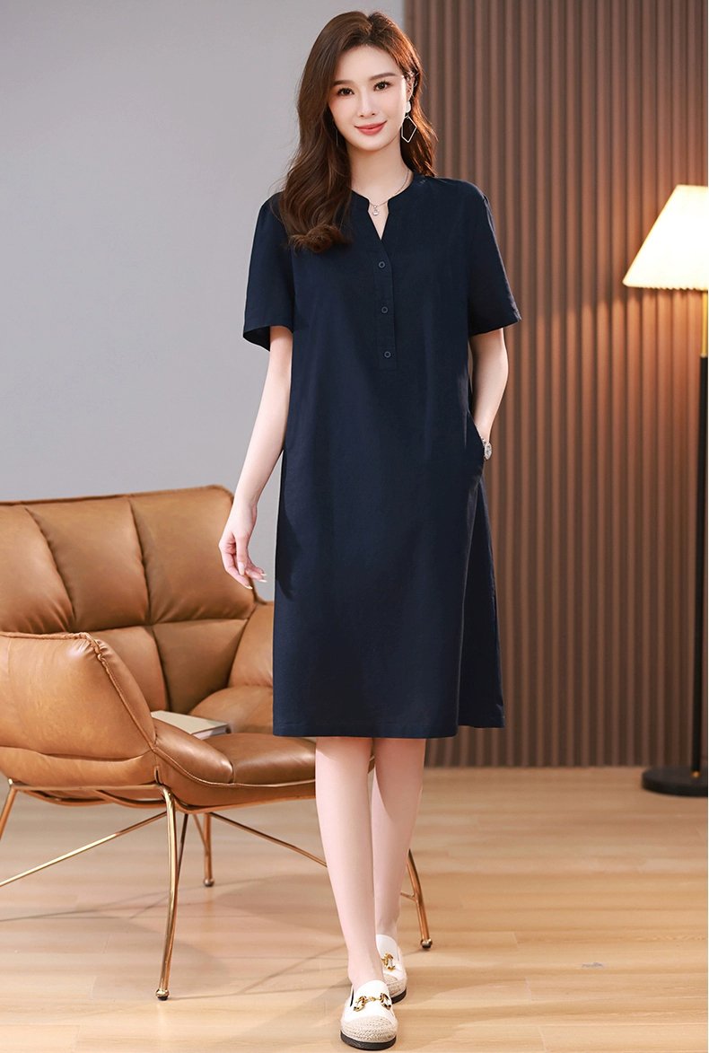 Hàng sẵn Đầm nữ linen nữ tính nhẹ nhàng, lịch thiệp, tao nhã màu xanh đen da199