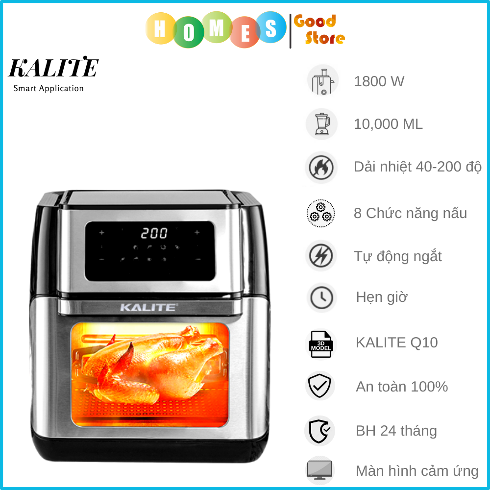 Nồi Chiên Không Dầu KALITE Q10 Gồm 8 Chương Trình Tự Động Dung Tích 10 Lít Công Suất 1800 W - Hàng Chính Hãng