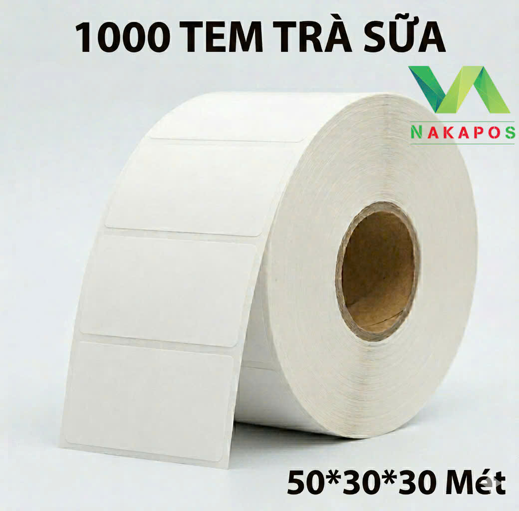 Giấy Decal nhiệt 50x30 mm x 30m, Decal Trà sữa 50x30 mm x 30m, Giấy in mã vạch tem nhãn, tem phụ 50x30 mm x 50m