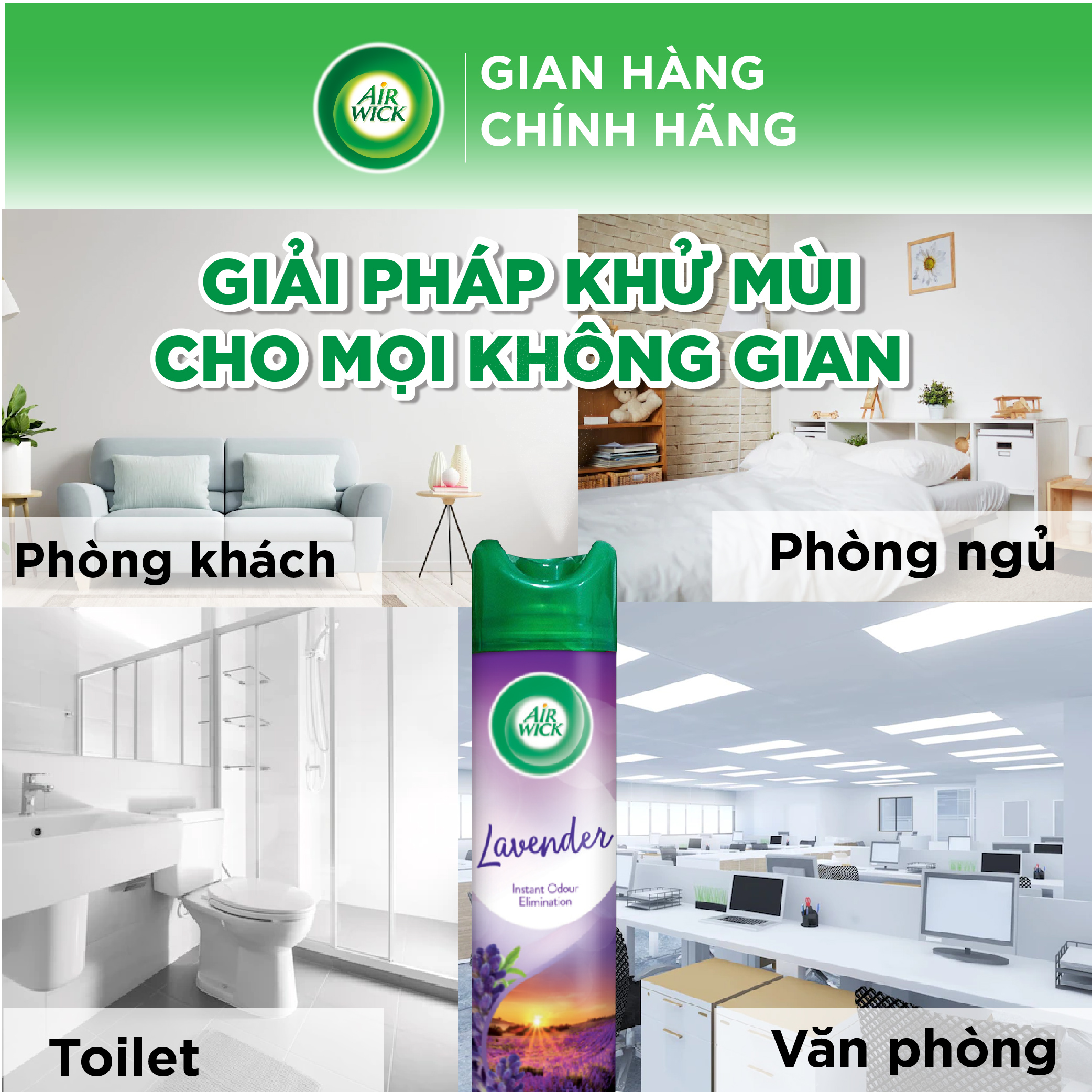 Chai xịt thơm phòng hương Lavender AIRWICK hương thơm dịu nhẹ, vòi xịt thông minh giúp tỏa hương dễ dàng 300ml