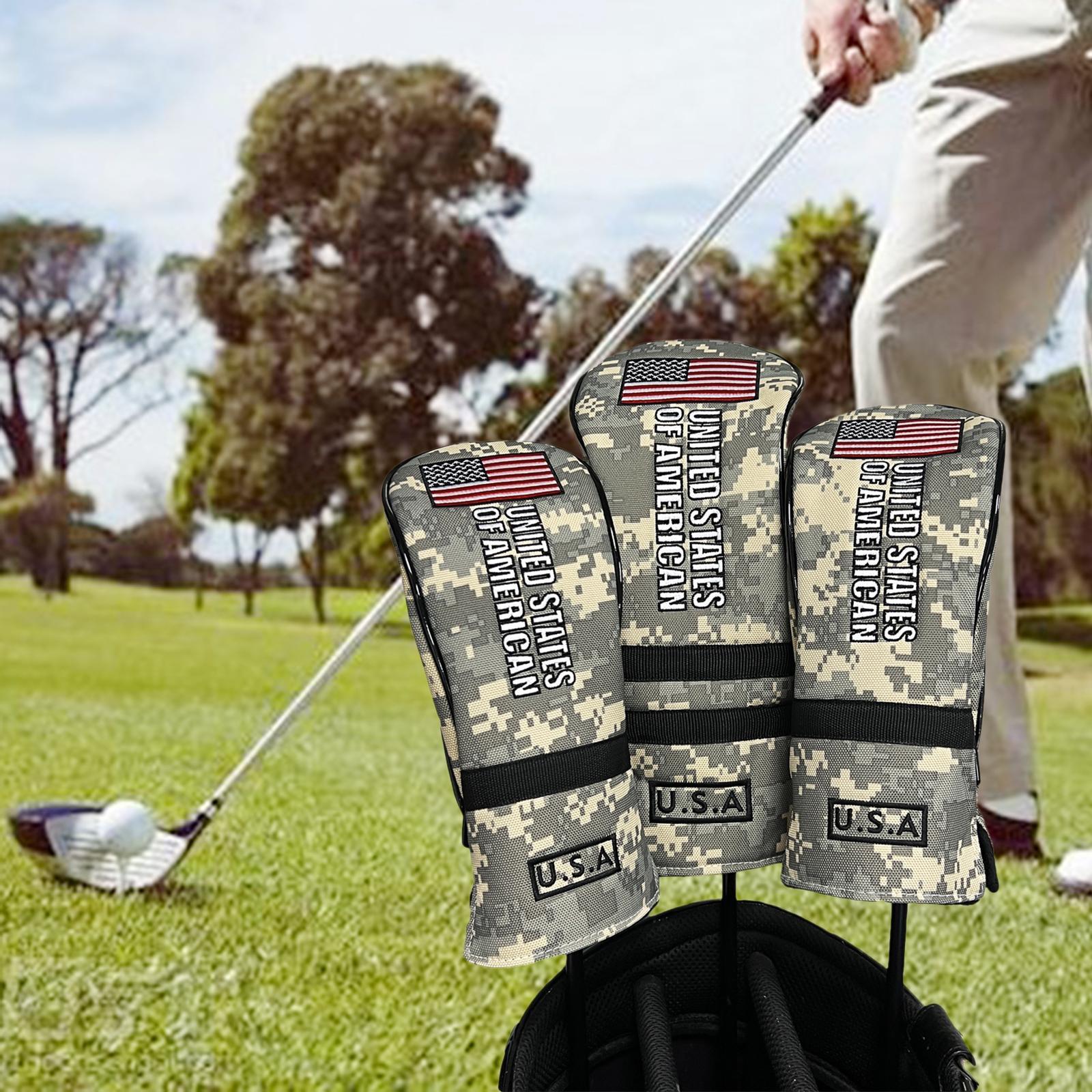 3 Pieces Golf Club Covers with No. Tags Water Resistant Golf Wood Headcover