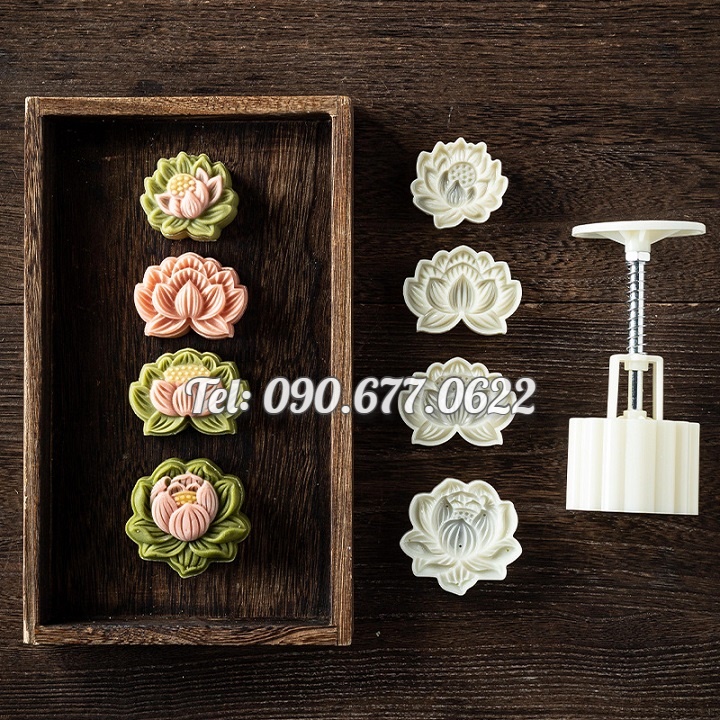 Khuôn trung thu lò xo, khuôn ép xôi hoa sen loại 50 gram – Mã số 1748