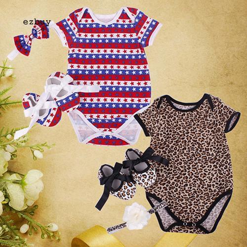 Set jumpsuit hoạ tiết hoa + giày + băng đô cài tóc cho bé