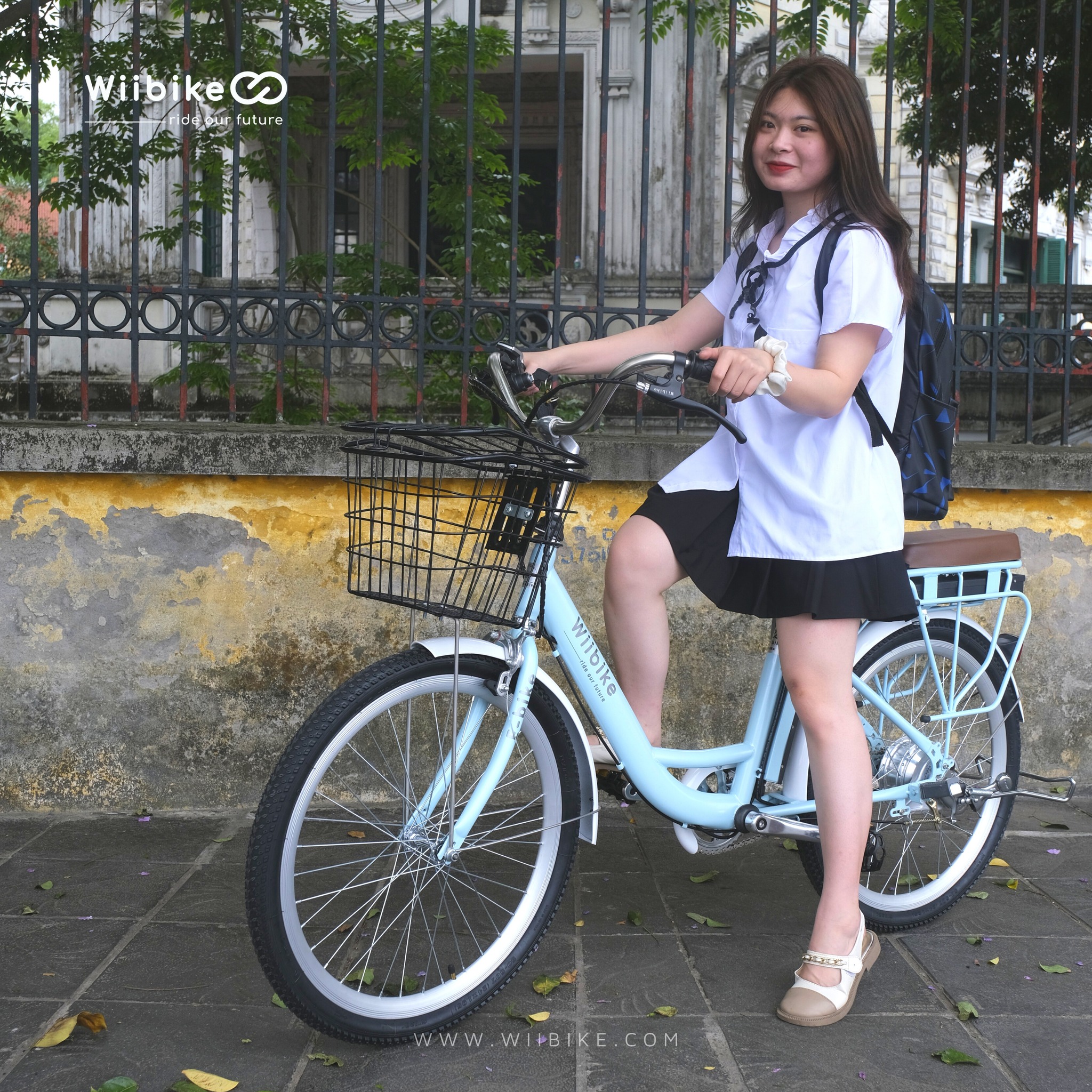 Xe đạp điện cho học sinh nữ Wiibike Mira Pro 36V Xe đạp Trợ lực điện dáng xe mini Nhật công suất 350W tốc độ tối đa 35Km/h an toàn cho học sinh, người già
