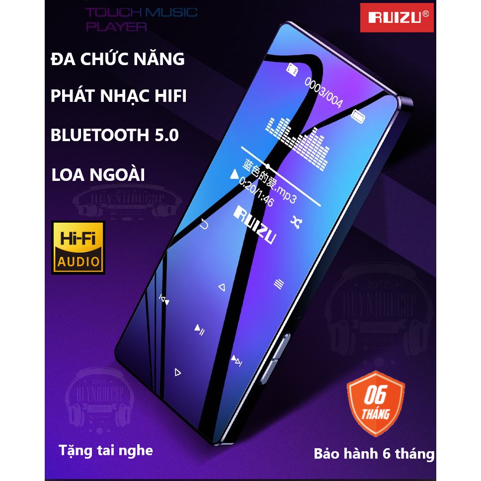 Tặng Kèm Tai Nghe - Máy Nghe Nhạc MP3 Bluetooth 5.0 Hifi Lossless RUIZU D28 Bộ Nhớ Trong 8GB - Bản Nâng Cấp Của Ruizu D01, D02, D11, D15 - Hàng Chính Hãng