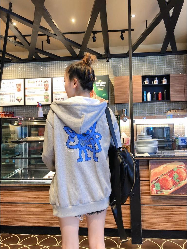 Áo khoác unisex form rộng WIND Nỉ Hoạt Hình KAWS, áo khoác hoodie ullzang WIND