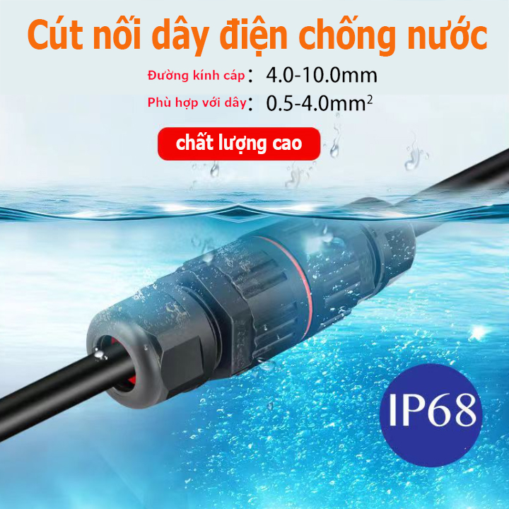 CÚT NỐI DÂY ĐIỆN CHỐNG NƯỚC IP68/NỐI DÂY ĐIỆN NGOÀI TRỜI IP68 CDF-M3-2P CHO DÂY CÁP 4-10MM TIẾT DIỆN DÂY 0.5-4MM2