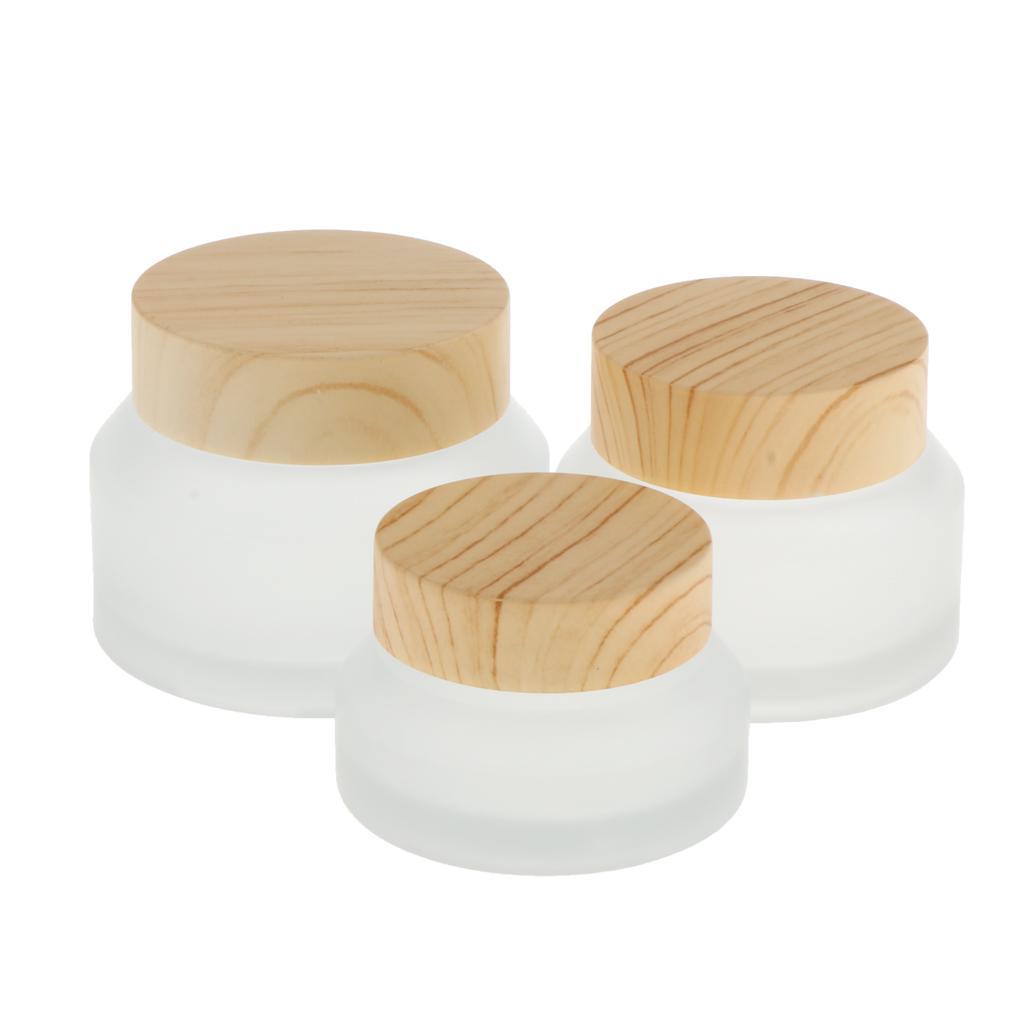 9pcs Clear Frosted Empty Cream Container Travel Cosmetic Lotion Pot Wood Lid
