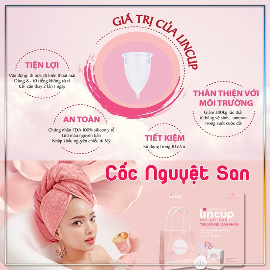 Bộ sản phẩm cốc nguyệt san Lincup + tặng kèm Gel bôi trơn đa năng Lincare Aqua Gel