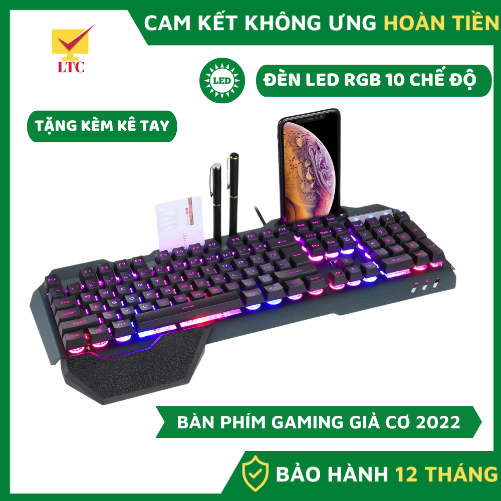 Bàn phím giả cơ cao cấp K618 PRO 2022  trang bị đèn led rgb cực đẹp với 10 chế độ led, thích hợp với máy tính, laptop,pc-Hàng Chính Hãng