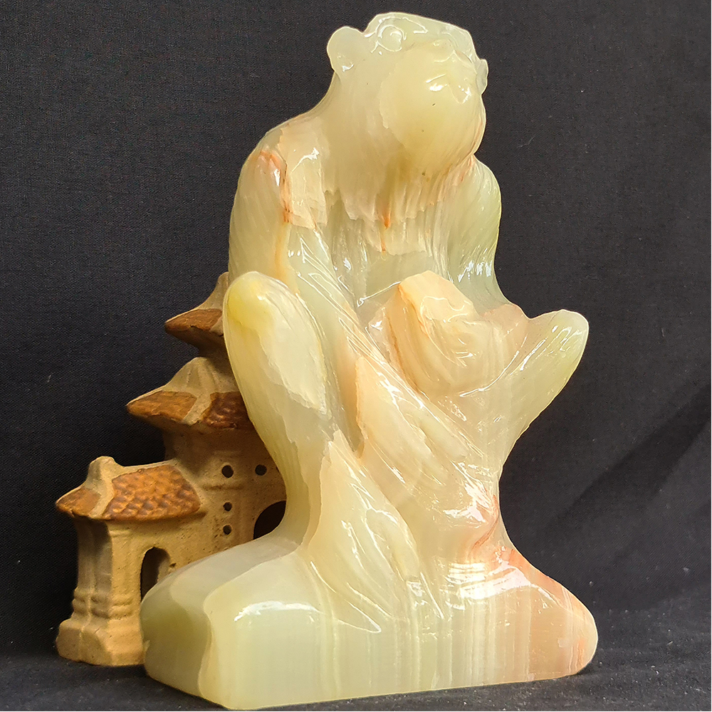 Tượng Phong Thuỷ Tuổi Thân - Khỉ 12 Con Giáp Đá Ngọc Onyx Xanh - 8cm - Mx - Hợp Mệnh Hoả, Mộc