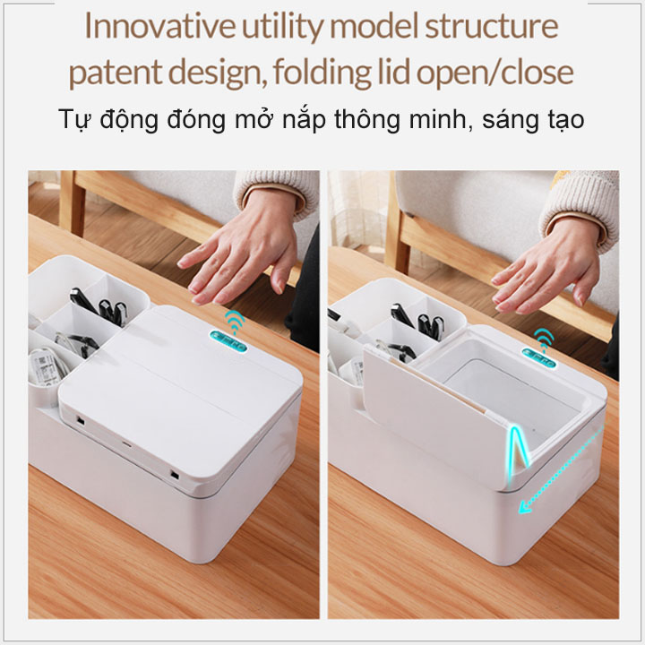 Hộp kệ để đồ đa năng cảm ứng tự động đóng mở nắp, để đồ cá nhân, gia dụng nhà bếp, phòng tắm, ngủ