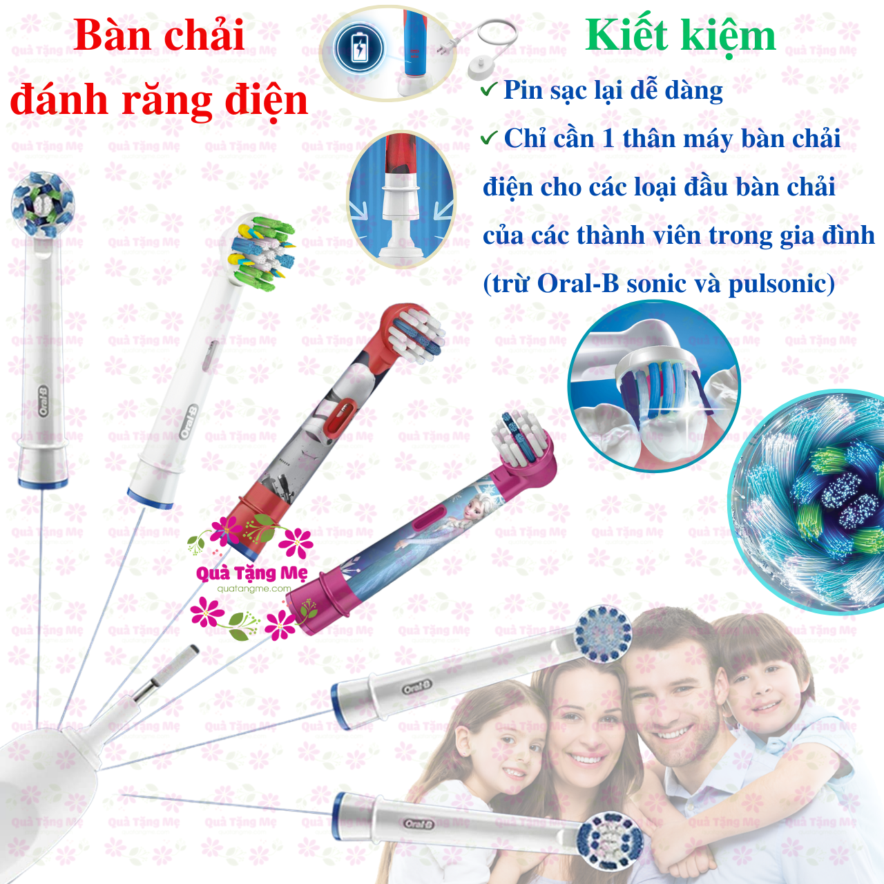 Bàn chải điện cho bé, đầu bàn chải oral b - Làm sạch răng, phòng sâu, sạch sẽ bề mặt răng, kẻ răng, đường viền nướu - QuaTangMe Extaste