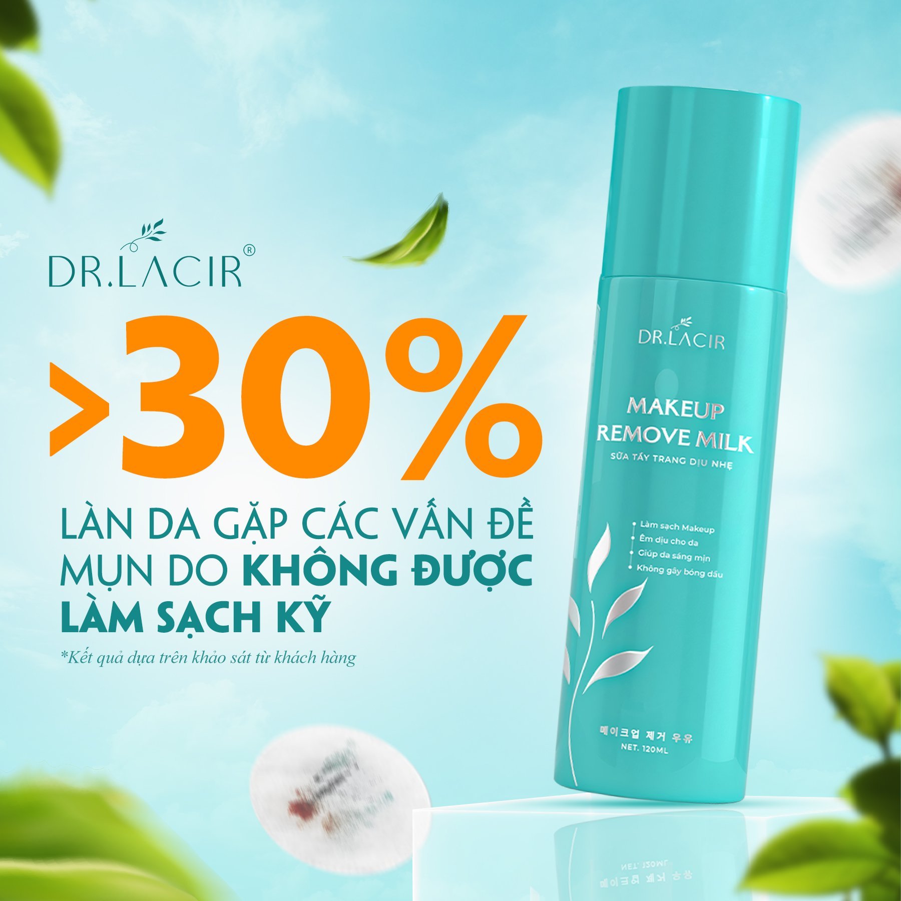 [Mini Size] Sữa Tẩy Trang Dịu Nhẹ Dr.Lacir - Make Up Remove Milk 120ml, dành cho mọi loại da (Chính Hãng Dr Lacir)