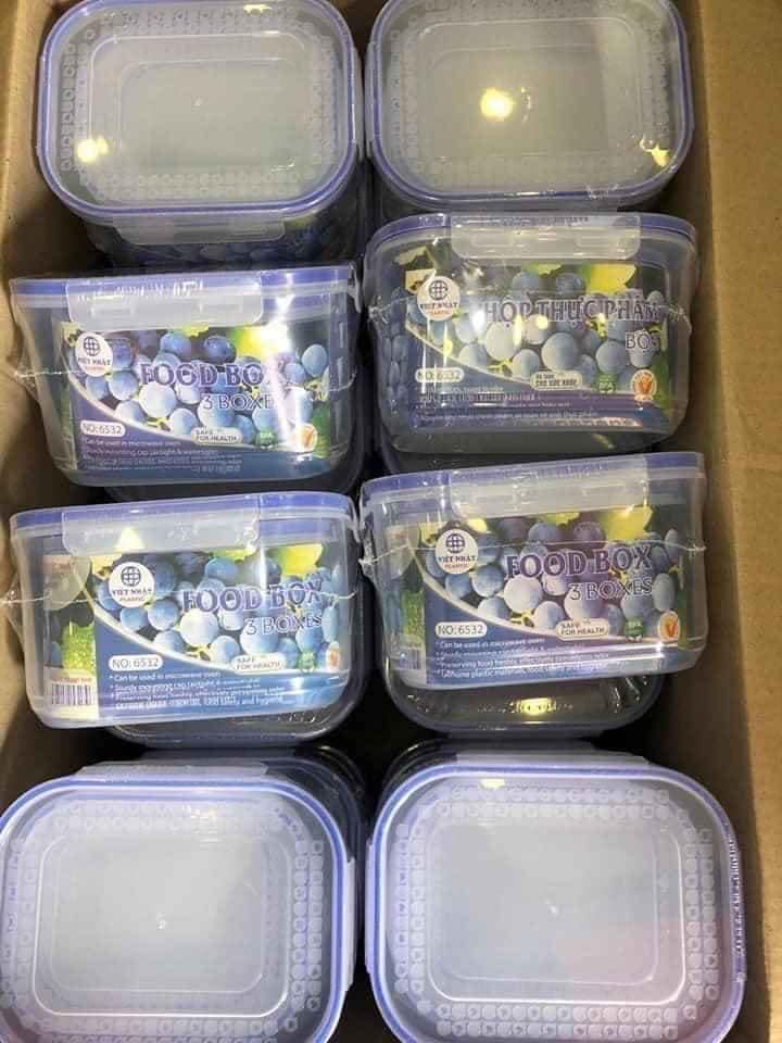 Bộ 3 Hộp Đựng Thực Phẩm Cao Cấp Việt Nhật Mã 6532 Bảo Quản Thực Phẩm Trong Tủ Lạnh Nắp Đậy Có Ron Chống Tràn, Chống Đổ