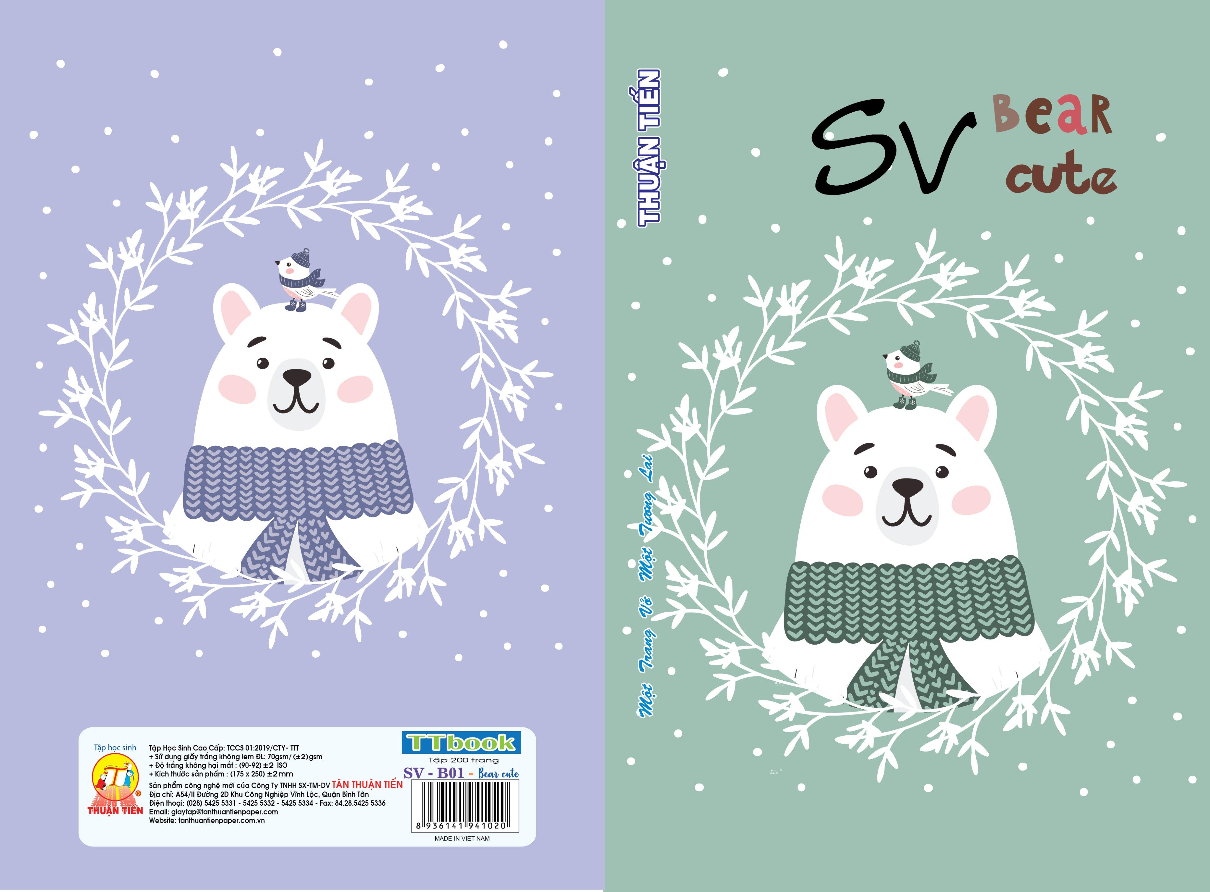 Tập sinh viên 200 trang Bear cute - kẻ ly ngang (lốc 5 quyển)